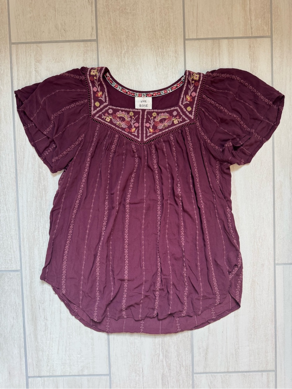 Knox Rose Embroidered Square-Neck Top — Burgundy Plum